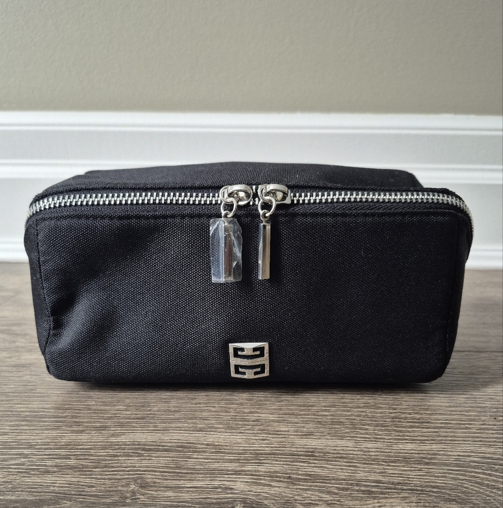 Givenchy black nylon cosmetic bag. Chrome hardware